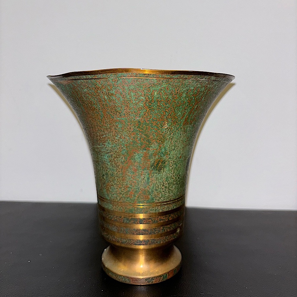 CARL SORENSEN Verdigris Antique Bronze Vase 7.5' Art Deco *signed